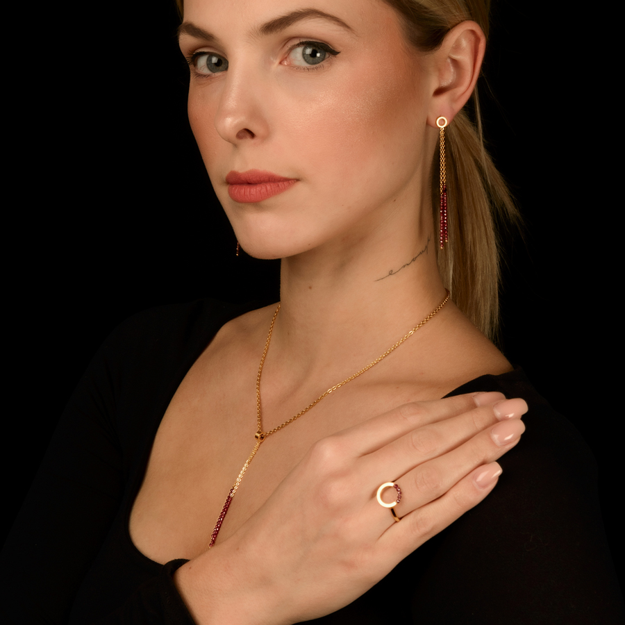 R745 Schmuck Set mit Granat Ringgröße ermitteln
