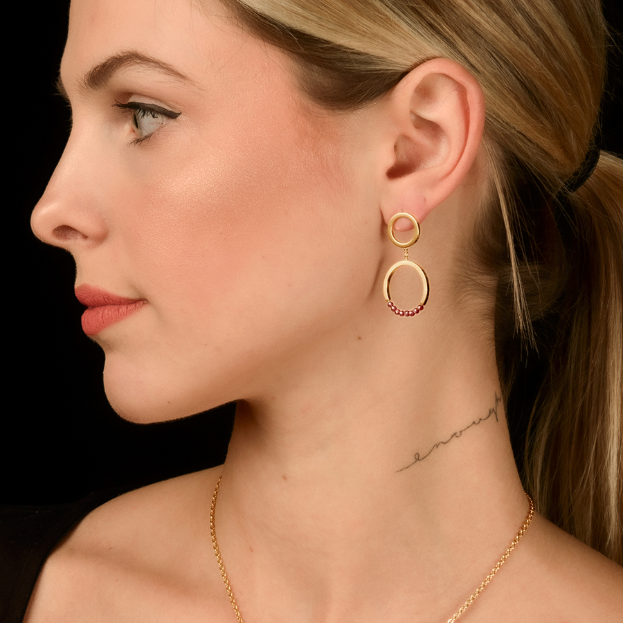 E698 Edelstahlschmuck Damen - Ohrhänger mit Granat