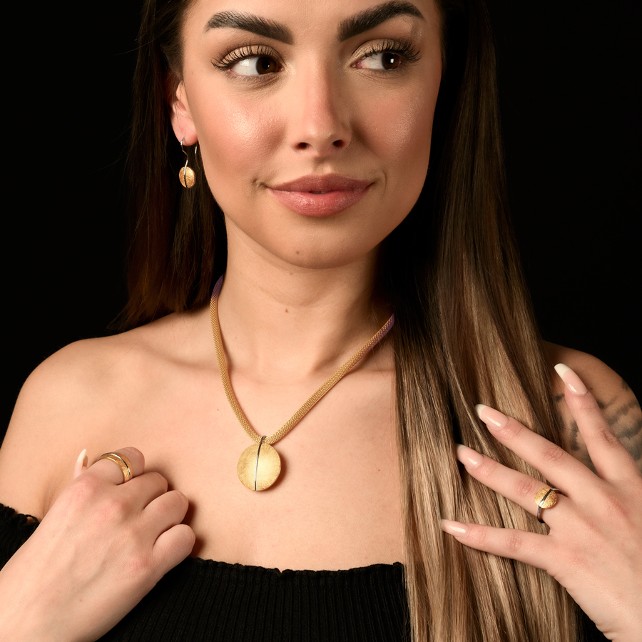 R725 Schmuck Set Edelstahl Ring Schmuck Set mit Gelbgold